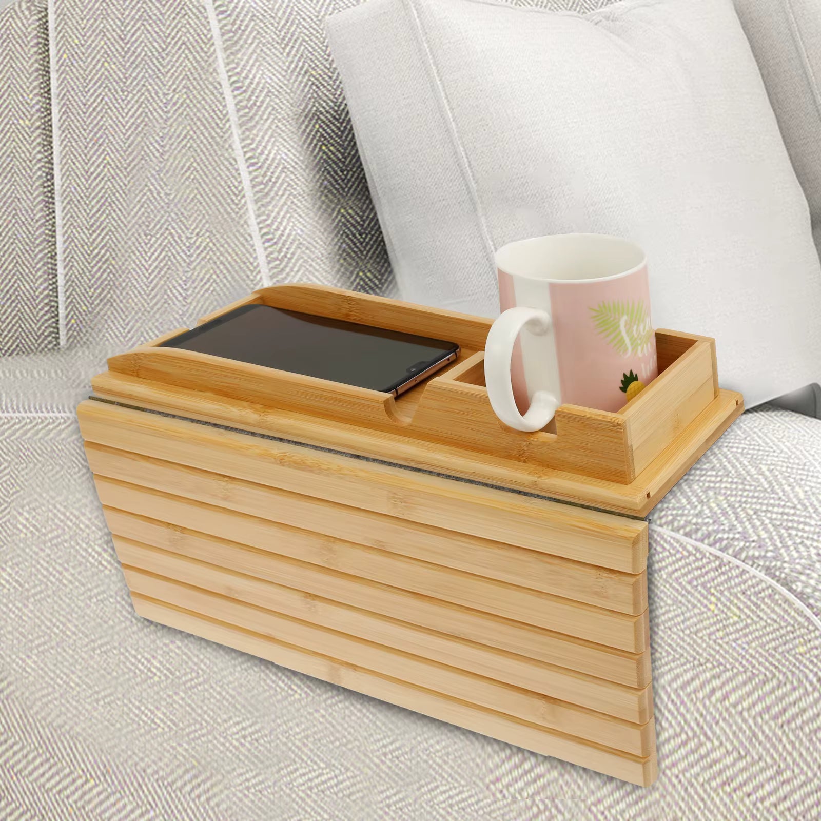 SipEase™ Wooden Couch Cup Holder HushHaven